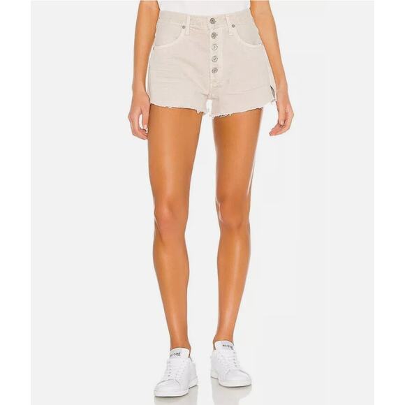 Citizens of Humanity Annabelle Beige Cut Off Shorts Mid-Rise Button-Fly Size 25 - Picture 1 of 10